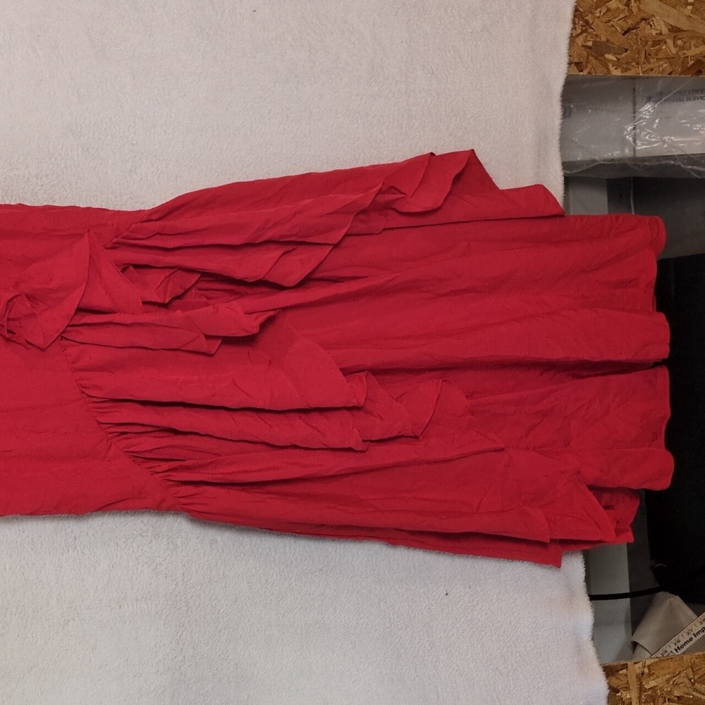 Vibrant Red High Low Ruffle Sleeveless‎ Lace Up Sexy Romantic Dress Size 4 - Picture 3 of 6